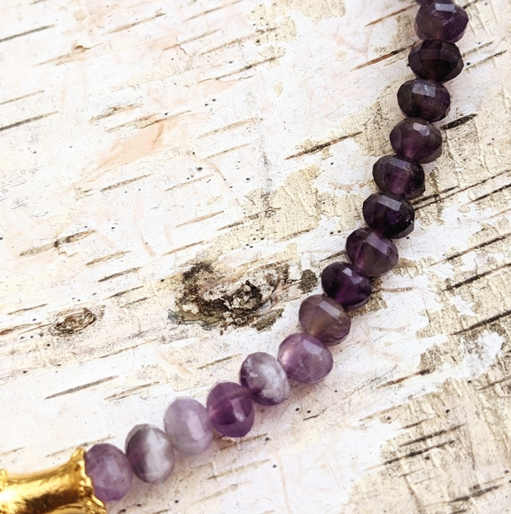 Natural Purple Amethyst Beads With Gold Beads In Half And Half Choker/Necklace - Picture 7 of 9
